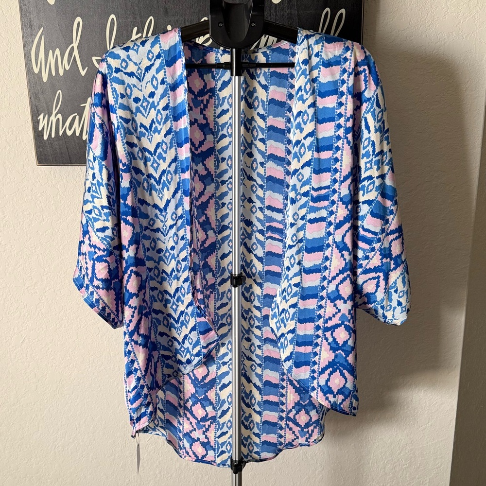 Styline Blue and Pink Patterned Kimono NWT